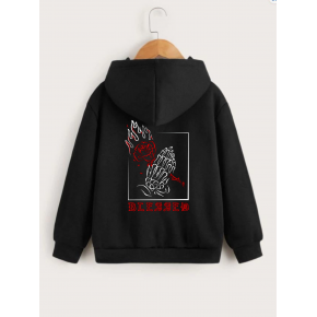 Çocuk Unisex Kapüşonlu Ön ve Arka Blessed Baskılı Sweatshirt - Siyah