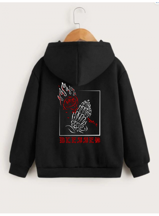 Çocuk Unisex Kapüşonlu Ön ve Arka Blessed Baskılı Sweatshirt - Siyah Çocuk Unisex Kapüşonlu Ön ve Arka Blessed Baskılı Sweatshirt - Siyah