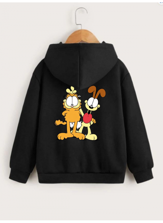 Çocuk Unisex Kapüşonlu Ön ve Arka Garfield Baskılı Sweatshirt - Siyah Çocuk Unisex Kapüşonlu Ön ve Arka Garfield Baskılı Sweatshirt - Siyah