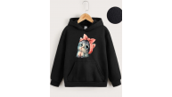 Çocuk Unisex Kapüşonlu Tatlı Kedi Baskılı Sweatshirt - Siyah Çocuk Unisex Kapüşonlu Tatlı Kedi Baskılı Sweatshirt - Siyah