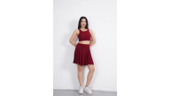 Sendy Kumaş Bisiklet Yaka Crop Şortlu Etek ikili Takım - Bordo Sendy Kumaş Bisiklet Yaka Crop Şortlu Etek ikili Takım - Bordo