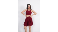 Sendy Kumaş Bisiklet Yaka Crop Şortlu Etek ikili Takım - Bordo Sendy Kumaş Bisiklet Yaka Crop Şortlu Etek ikili Takım - Bordo
