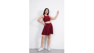 Sendy Kumaş Bisiklet Yaka Crop Şortlu Etek ikili Takım - Bordo Sendy Kumaş Bisiklet Yaka Crop Şortlu Etek ikili Takım - Bordo