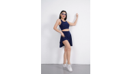 Sendy Kumaş Bisiklet Yaka Crop Şortlu Etek ikili Takım - Lacivert Sendy Kumaş Bisiklet Yaka Crop Şortlu Etek ikili Takım - Lacivert