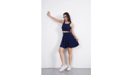 Sendy Kumaş Bisiklet Yaka Crop Şortlu Etek ikili Takım - Lacivert Sendy Kumaş Bisiklet Yaka Crop Şortlu Etek ikili Takım - Lacivert