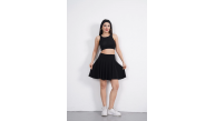 Sendy Kumaş Bisiklet Yaka Crop Şortlu Etek ikili Takım - Siyah