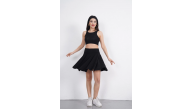 Sendy Kumaş Bisiklet Yaka Crop Şortlu Etek ikili Takım - Siyah