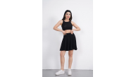 Sendy Kumaş Bisiklet Yaka Crop Şortlu Etek ikili Takım - Siyah