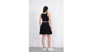 Sendy Kumaş Bisiklet Yaka Crop Şortlu Etek ikili Takım - Siyah