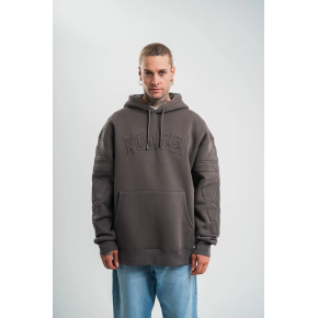 Erkek Nakışlı Kapüşonlu Oversize 3 İplik Pamuklu SweatShirt Hoodie - Füme