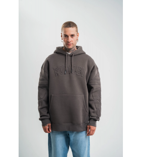 Erkek Nakışlı Kapüşonlu Oversize 3 İplik Pamuklu SweatShirt Hoodie - Füme
