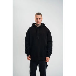 Erkek 3 İplik Pamuklu Oversize Kapüşonlu Nakışlı Hoodie SweatShirt - Siyah