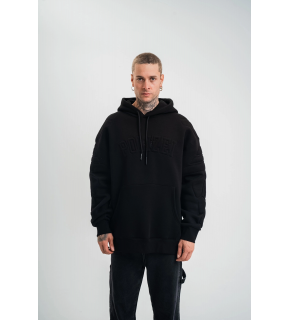 Erkek 3 İplik Pamuklu Oversize Kapüşonlu Nakışlı Hoodie SweatShirt - Siyah