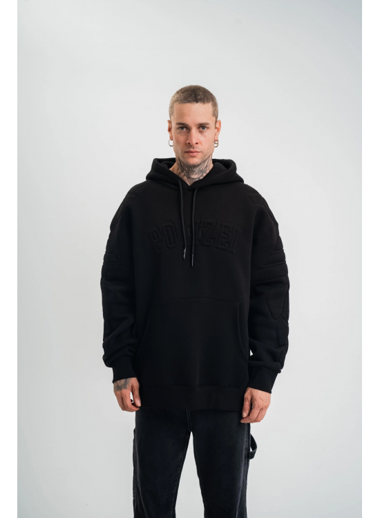 Erkek 3 İplik Pamuklu Oversize Kapüşonlu Nakışlı Hoodie SweatShirt - Siyah Erkek 3 İplik Pamuklu Oversize Kapüşonlu Nakışlı Hoodie SweatShirt - Siyah