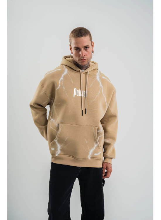 Erkek Baskılı Kapüşonlu Oversize 3 İplik Pamuklu SweatShirt Hoodie - Bej Erkek Baskılı Kapüşonlu Oversize 3 İplik Pamuklu SweatShirt Hoodie - Bej