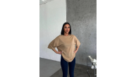 Kadın Düz T-Shirt Kısa Kol Bisiklet Yaka Oversize Rahat Kalıp Günlük Tişört - Bej Kadın Düz T-Shirt Kısa Kol Bisiklet Yaka Oversize Rahat Kalıp Günlük Tişört - Bej