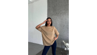 Kadın Düz T-Shirt Kısa Kol Bisiklet Yaka Oversize Rahat Kalıp Günlük Tişört - Bej Kadın Düz T-Shirt Kısa Kol Bisiklet Yaka Oversize Rahat Kalıp Günlük Tişört - Bej