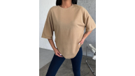 Kadın Düz T-Shirt Kısa Kol Bisiklet Yaka Oversize Rahat Kalıp Günlük Tişört - Bej Kadın Düz T-Shirt Kısa Kol Bisiklet Yaka Oversize Rahat Kalıp Günlük Tişört - Bej