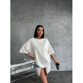 Kadın Düz T-Shirt Kısa Kol Bisiklet Yaka Oversize Rahat Kalıp Günlük Tişört - Beyaz