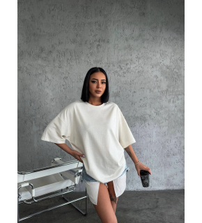 Kadın Düz T-Shirt Kısa Kol Bisiklet Yaka Oversize Rahat Kalıp Günlük Tişört - Beyaz