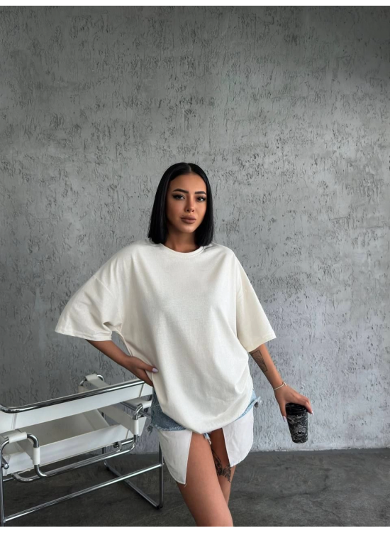Kadın Düz T-Shirt Kısa Kol Bisiklet Yaka Oversize Rahat Kalıp Günlük Tişört - Beyaz Kadın Düz T-Shirt Kısa Kol Bisiklet Yaka Oversize Rahat Kalıp Günlük Tişört - Beyaz