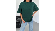 Kadın Düz T-Shirt Kısa Kol Bisiklet Yaka Oversize Rahat Kalıp Günlük Tişört - Haki Kadın Düz T-Shirt Kısa Kol Bisiklet Yaka Oversize Rahat Kalıp Günlük Tişört - Haki