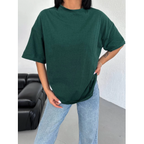 Kadın Düz T-Shirt Kısa Kol Bisiklet Yaka Oversize Rahat Kalıp Günlük Tişört - Haki