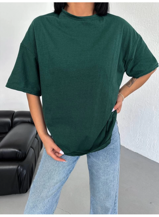 Kadın Düz T-Shirt Kısa Kol Bisiklet Yaka Oversize Rahat Kalıp Günlük Tişört - Haki Kadın Düz T-Shirt Kısa Kol Bisiklet Yaka Oversize Rahat Kalıp Günlük Tişört - Haki