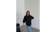 Kadın Düz T-Shirt Kısa Kol Bisiklet Yaka Oversize Tişört - Siyah Kadın Düz T-Shirt Kısa Kol Bisiklet Yaka Oversize Tişört - Siyah