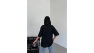 Kadın Düz T-Shirt Kısa Kol Bisiklet Yaka Oversize Tişört - Siyah Kadın Düz T-Shirt Kısa Kol Bisiklet Yaka Oversize Tişört - Siyah