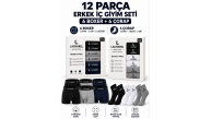 Erkek 12'li İç Giyim Seti Pamuklu 6 Boxer 6 Çorap Çoklu Paket - Siyah - Lacivert - Gri - Beyaz