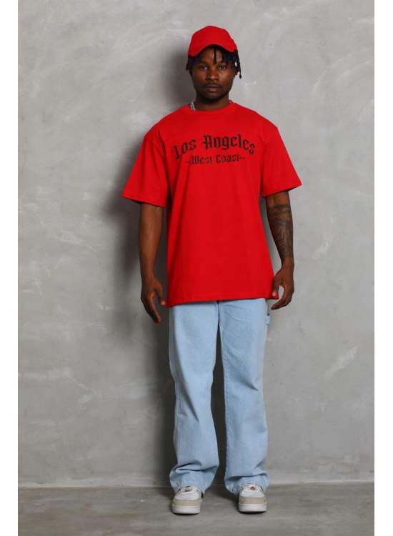Erkek Baskılı Tişört Kısa Kol Bisiklet Yaka Oversize T-Shirt - Kırmızı Erkek Baskılı Tişört Kısa Kol Bisiklet Yaka Oversize T-Shirt - Kırmızı