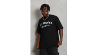 Erkek Baskılı Tişört Kısa Kol Bisiklet Yaka Oversize T-Shirt - Siyah