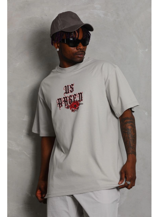 Erkek Kısa Kol Yazlık Tişört Bisiklet Yaka Baskılı Oversize T-Shirt - Gri Erkek Kısa Kol Yazlık Tişört Bisiklet Yaka Baskılı Oversize T-Shirt - Gri