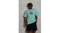Erkek Baskılı Tişört Kısa Kol Bisiklet Yaka Oversize T-Shirt - Mint Yeşili