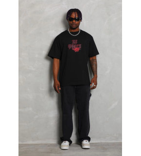 Erkek Baskılı Tişört Kısa Kol Bisiklet Yaka Oversize T-Shirt - Siyah