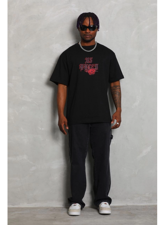 Erkek Baskılı Tişört Kısa Kol Bisiklet Yaka Oversize T-Shirt - Siyah Erkek Baskılı Tişört Kısa Kol Bisiklet Yaka Oversize T-Shirt - Siyah