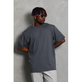 Erkek Düz Yazlık Kısa Kol Tişört Bisiklet Yaka Oversize T-Shirt - Füme