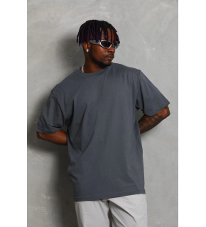 Erkek Düz Yazlık Kısa Kol Tişört Bisiklet Yaka Oversize T-Shirt - Füme