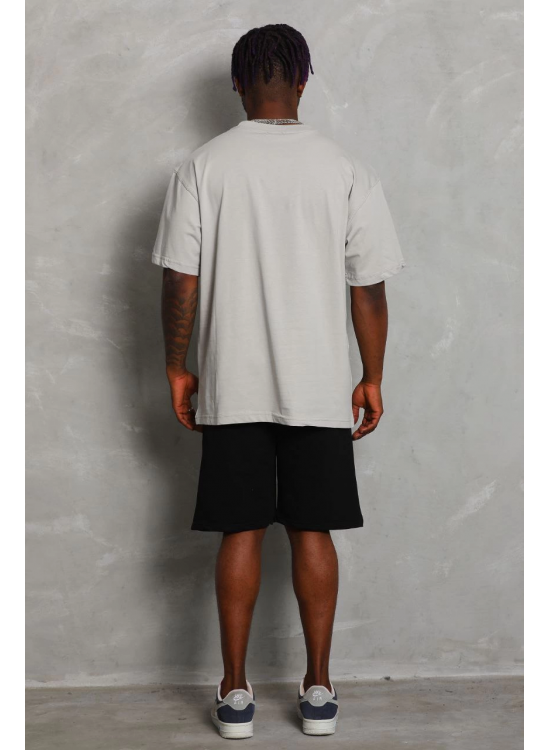 Erkek Düz Yazlık Kısa Kol Tişört Bisiklet Yaka Oversize T-Shirt - Gri Erkek Düz Yazlık Kısa Kol Tişört Bisiklet Yaka Oversize T-Shirt - Gri
