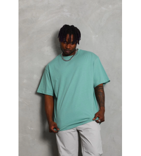 Erkek Düz Yazlık Kısa Kol Tişört Bisiklet Yaka Oversize T-Shirt - Mint Yeşili