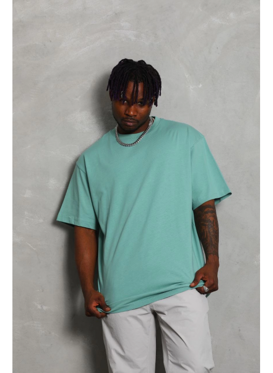Erkek Düz Yazlık Kısa Kol Tişört Bisiklet Yaka Oversize T-Shirt - Mint Yeşili Erkek Düz Yazlık Kısa Kol Tişört Bisiklet Yaka Oversize T-Shirt - Mint Yeşili