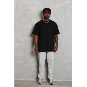 Erkek Düz Yazlık Kısa Kol Tişört Bisiklet Yaka Oversize T-Shirt - Siyah
