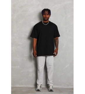 Erkek Düz Yazlık Kısa Kol Tişört Bisiklet Yaka Oversize T-Shirt - Siyah