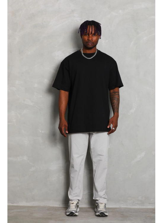 Erkek Düz Yazlık Kısa Kol Tişört Bisiklet Yaka Oversize T-Shirt - Siyah Erkek Düz Yazlık Kısa Kol Tişört Bisiklet Yaka Oversize T-Shirt - Siyah