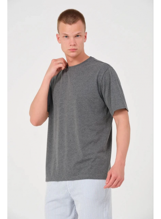 Erkek Düz Bisiklet Yaka Tişört Kısa Kol Yazlık T-Shirt - Antrasit