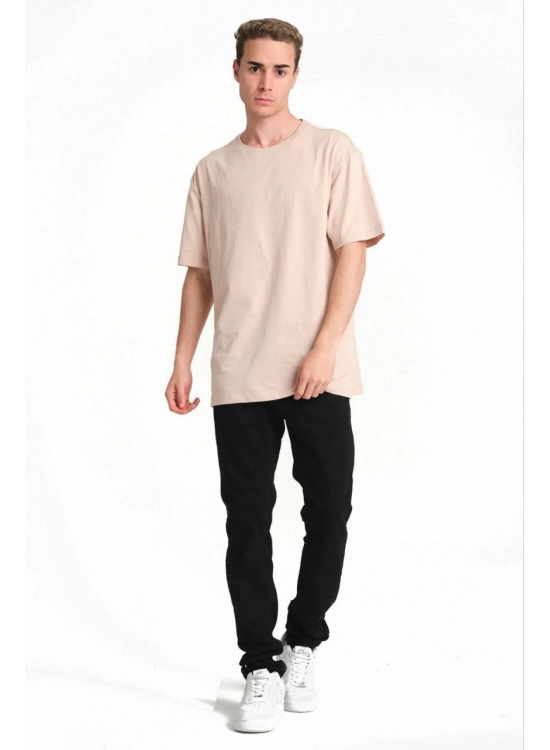 Erkek Düz Penye Tişört Bisiklet Yaka Kısa Kol Regular Fit T-Shirt - Bej