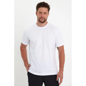 Erkek Düz Penye Tişört Bisiklet Yaka Kısa Kol Regular Fit T-Shirt - Beyaz
