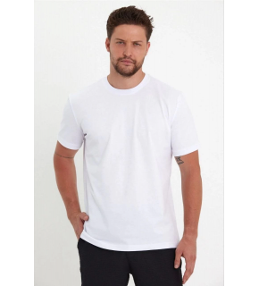 Erkek Düz Penye Tişört Bisiklet Yaka Kısa Kol Regular Fit T-Shirt - Beyaz