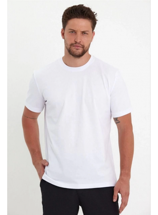 Erkek Düz Penye Tişört Bisiklet Yaka Kısa Kol Regular Fit T-Shirt - Beyaz Erkek Düz Penye Tişört Bisiklet Yaka Kısa Kol Regular Fit T-Shirt - Beyaz